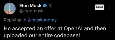 xAI被“偷家”！马斯克暴怒 涉案前员工已跳槽OpenAI