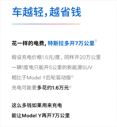 特斯拉：车越轻越省钱 一样的电费我们多开7万公里
