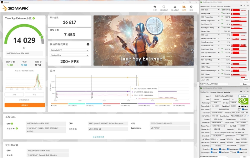 最高频率近3.3GHz！索泰RTX 5080 AMP EXTREME INFINITY评测：超频后与RTX 4090相去不远