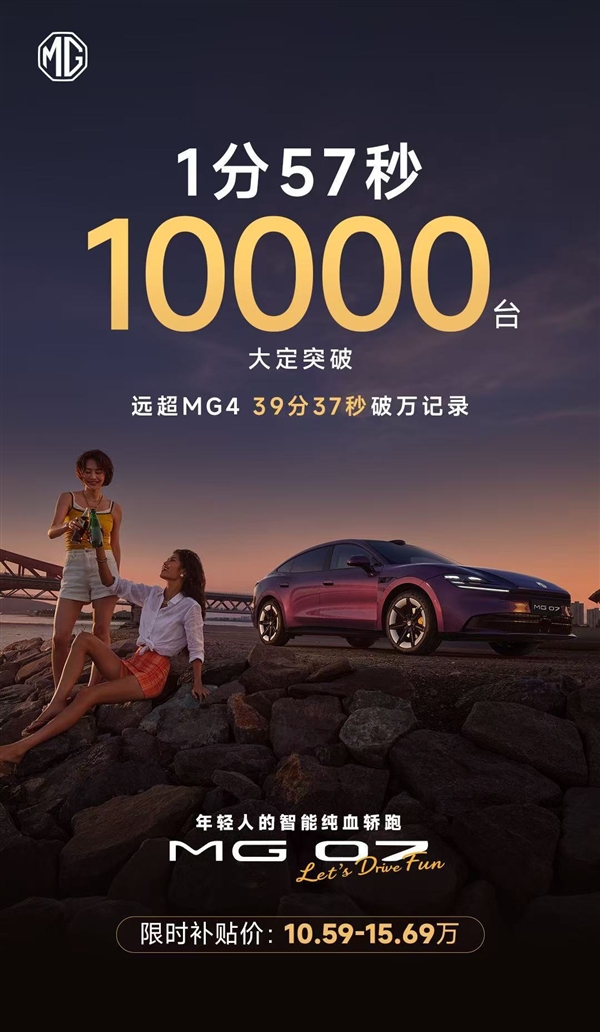 半价Model 3杀疯！上汽名爵MG 07上市1分57秒 大定破10000台